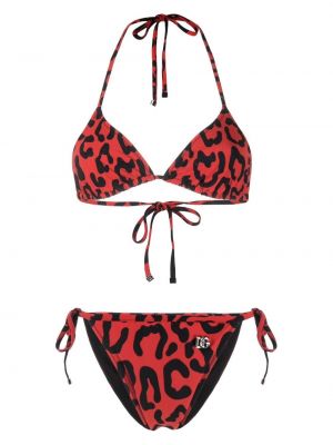 Bikini à imprimé à imprimé léopard Dolce & Gabbana rouge