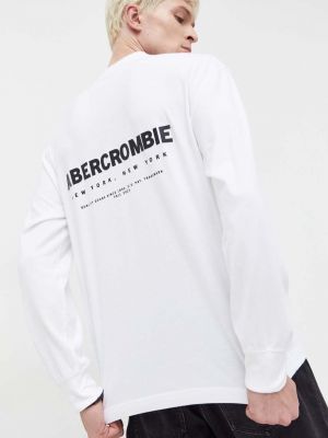 Памучна тениска с дълъг ръкав с принт с дълъг ръкав Abercrombie & Fitch бяло