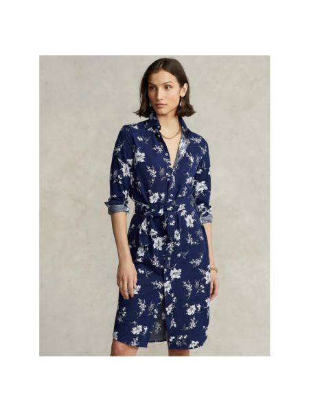 Vestido camisero de algodón de flores Polo Ralph Lauren azul