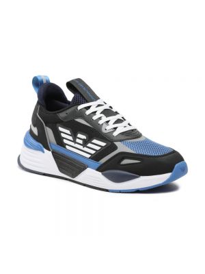 Sneakersy z siateczką ze skóry ekologicznej Emporio Armani Ea7 niebieskie