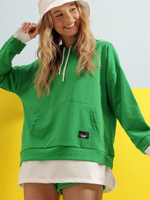 Mikina s kapucňou s vreckami Trend Alaçatı Stili zelená