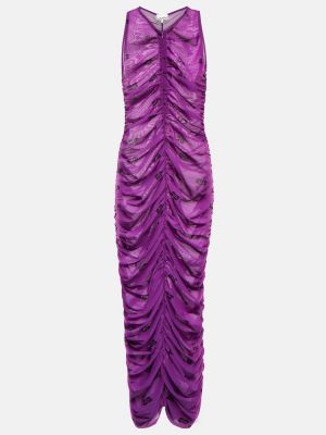 Midi šaty s potiskem se síťovinou Ganni fialové