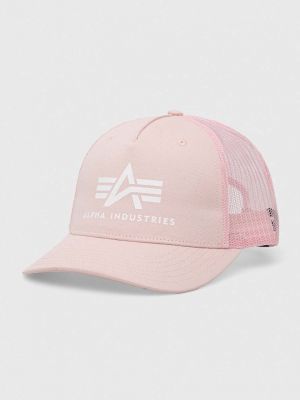 Памучна шапка с принт Alpha Industries розово