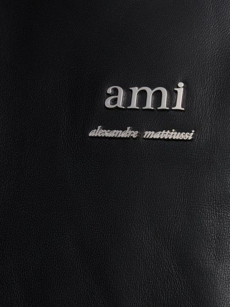 Kožna jakna s patentnim zatvaračem Ami Paris crna