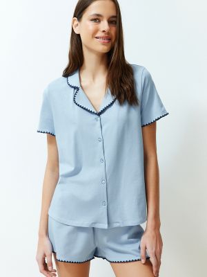 Плетена риза бродирана от модал Trendyol синьо