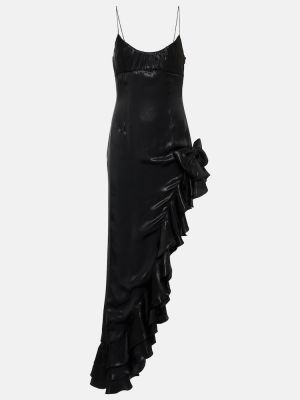 Asimetrična midi haljina s volanima Alessandra Rich crna