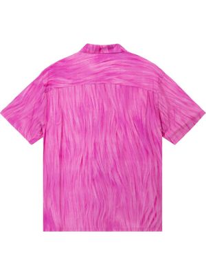 Рубашка с мехом с принтом Stussy розовая