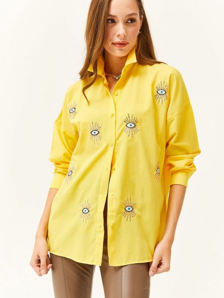 Koszula z cekinami pleciona Olalook żółta