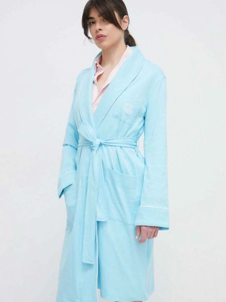 Szlafrok bawełniany Lauren Ralph Lauren niebieski