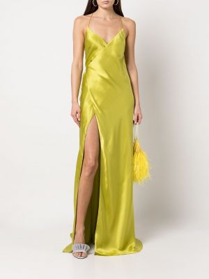 Hedvábné koktejlové šaty s výstřihem do v Michelle Mason žluté