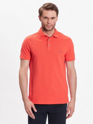 Тениска с копчета slim Tommy Hilfiger оранжево