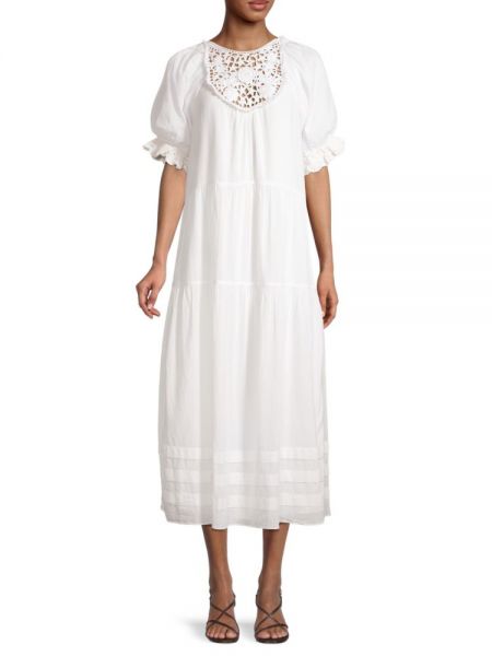 Белое платье миди с пышными рукавами Saylor