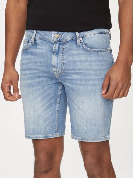 Slim fit priliehavé džínsové šortky Guess modrá