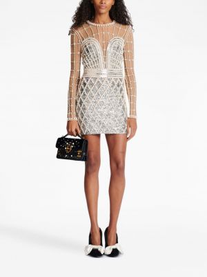Sukienka mini z koralikami Balmain srebrna