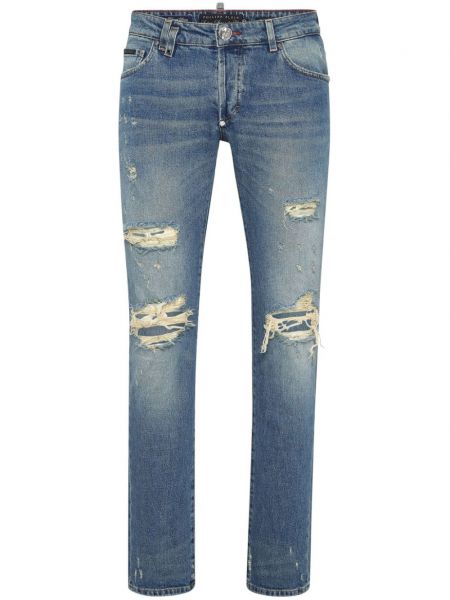 Skinny džíny s dírami Philipp Plein modré