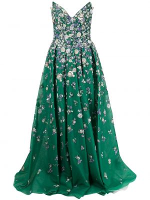 Tylové večerné šaty s korálky Saiid Kobeisy zelená
