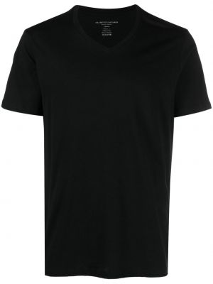 Βαμβακερή μπλούζα με λαιμόκοψη v Majestic Filatures μαύρο