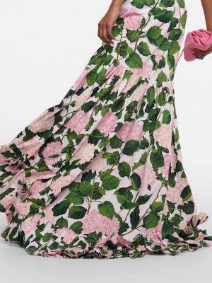 Robe longue à fleurs Oscar De La Renta rose