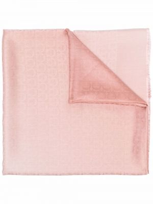 Žakárový hedvábný vlněný šál Ferragamo růžový