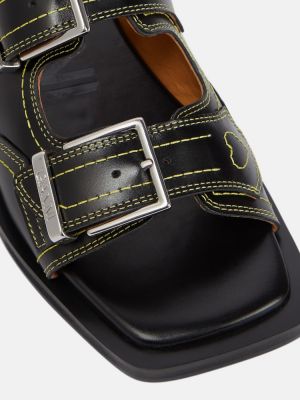 Kožené sandály s přezkou Ganni černé