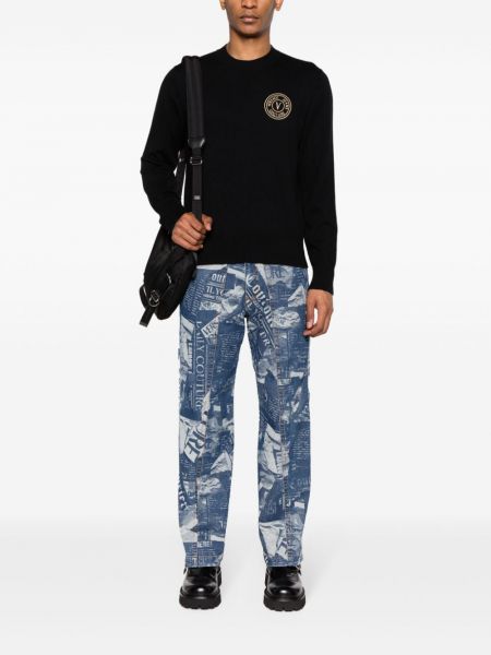 Džemperis ar izšuvumiem ar apaļu kakla izgriezumu Versace Jeans Couture melns