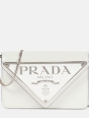Δερμάτινη τσάντα χιαστί Prada λευκό