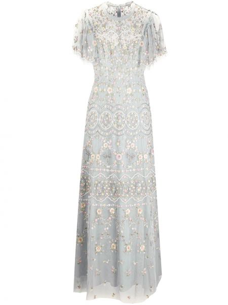 Вечернее платье с вышивкой из фатина Needle & Thread, синее
