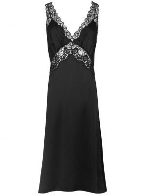 Копринена миди рокля с дантела Saint Laurent черно