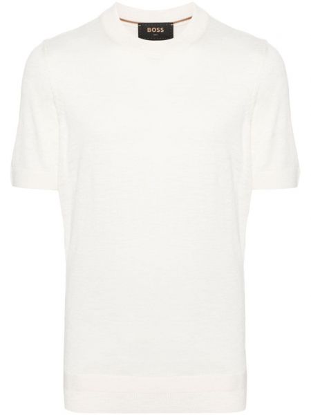 Копринена тениска с кръгло деколте Boss бяло