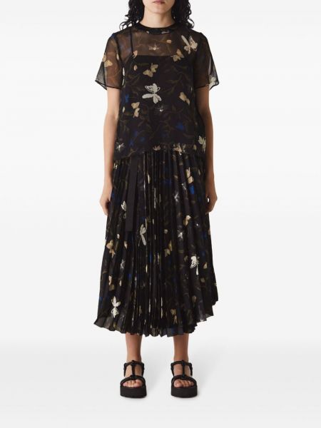 Květinové sukně s potiskem Sacai černé