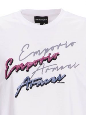 T-shirt en coton à imprimé Emporio Armani blanc