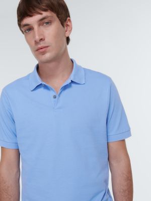 Памучна поло тениска Sunspel синьо