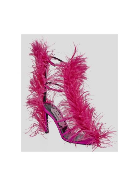 Sandalias de raso con plumas de plumas Sergio Rossi rosa