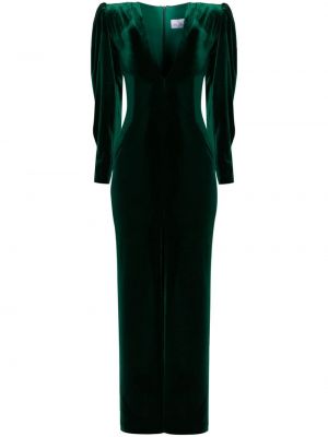 Кадифена вечерна рокля с v-образно деколте Ana Radu зелено