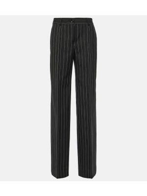 Pruhované vlněné rovné kalhoty Dolce&gabbana černé