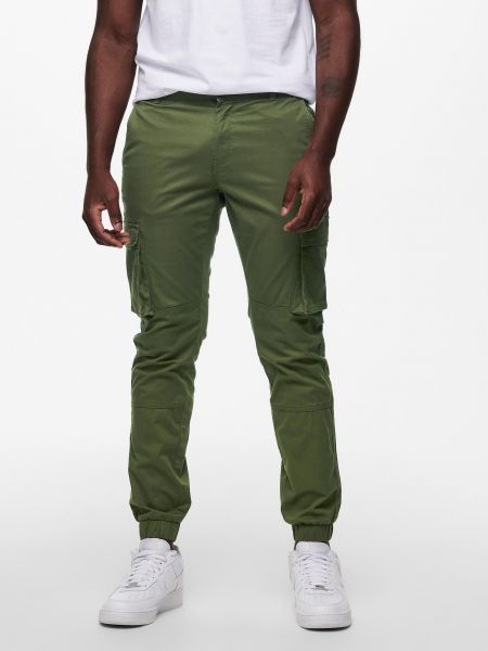 Bavlnené priliehavé nohavice s vreckami Only & Sons zelená