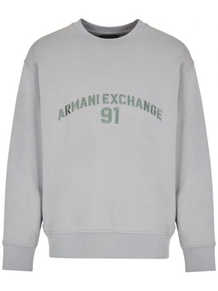 Medvilninis siuvinėtas džemperis Armani Exchange pilka