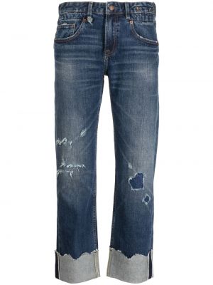 Straight fit džíny s dírami R13 modré