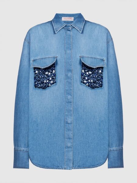 Синяя джинсовая рубашка с пайетками Valentino