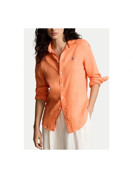 Lniana koszula Ralph Lauren pomarańczowa