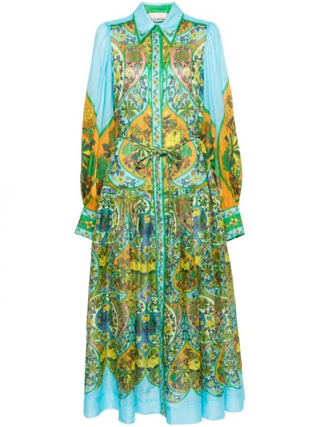 Midi haljina s cvjetnim printom s printom Alemais plava