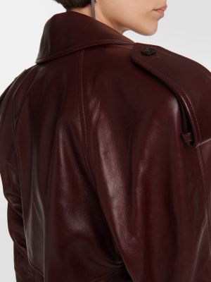 Krótki płaszcz skórzany Saint Laurent brązowy