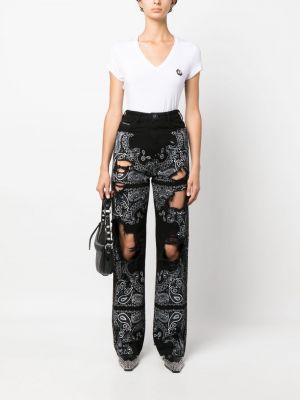Straight fit džíny s dírami s potiskem s paisley potiskem Philipp Plein černé