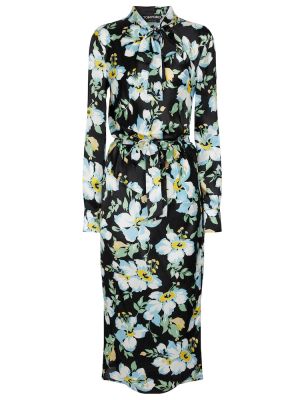 Rochie midi de mătase cu model floral Tom Ford negru