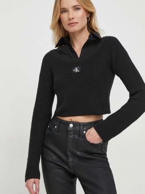 Bluzka bawełniana z długim rękawem Calvin Klein Jeans czarna