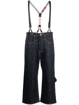 Ravne hlače s potiskom z abstraktnimi vzorci Junya Watanabe Man modra