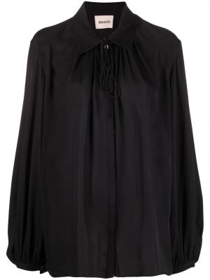 Плисирана копринена блуза Khaite черно