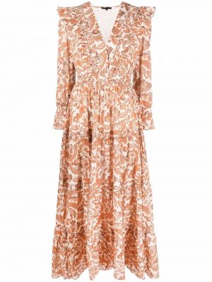 Paisley ruffle trykt dress Maje oransje