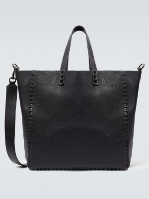 Usnjena nakupovalna torba Valentino Garavani črna