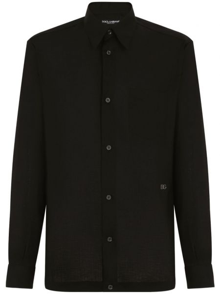 Λινό πουκάμισο Dolce & Gabbana μαύρο